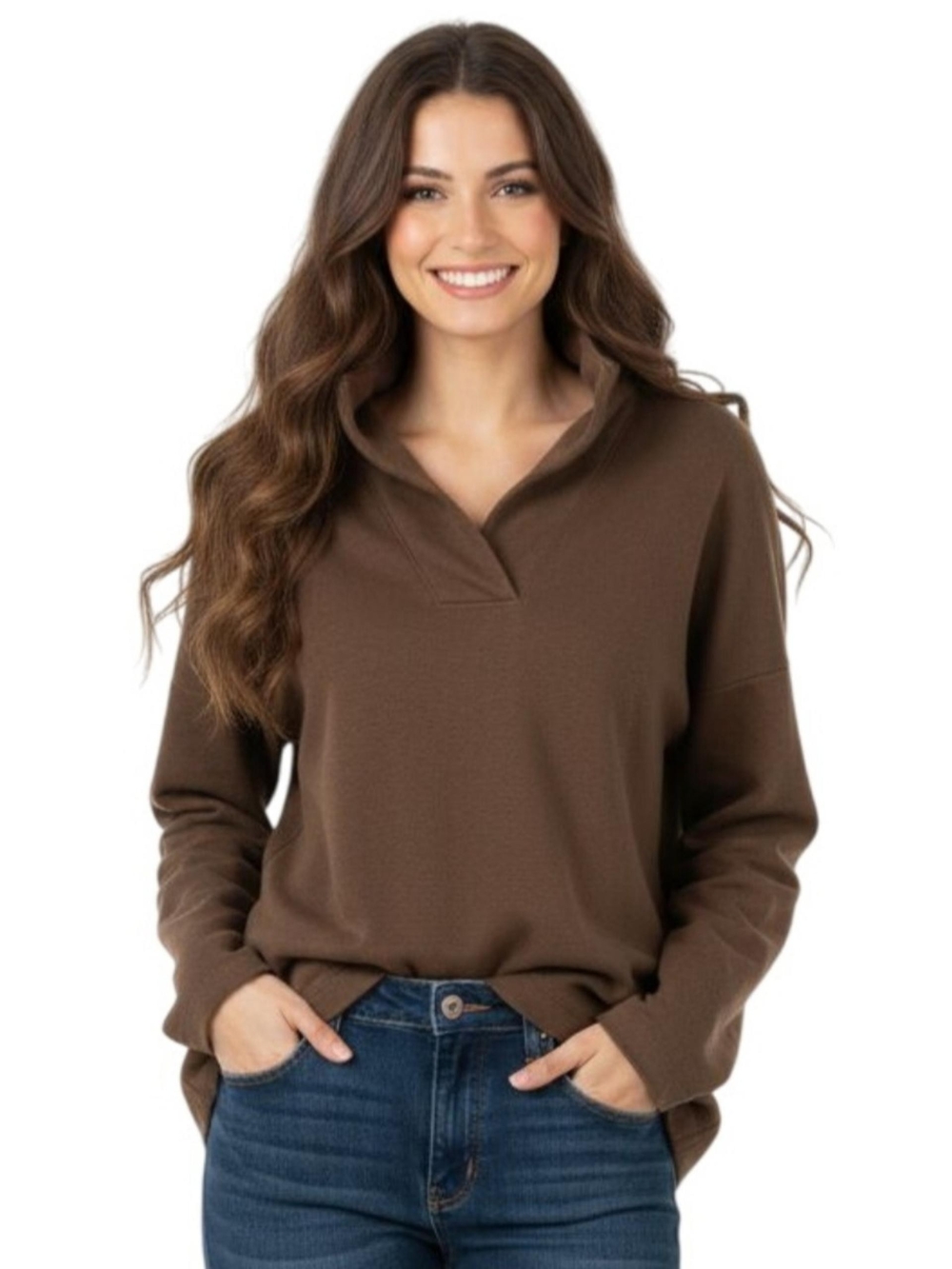 James Perse Brown Cozy V-Neck Pullover Sweater